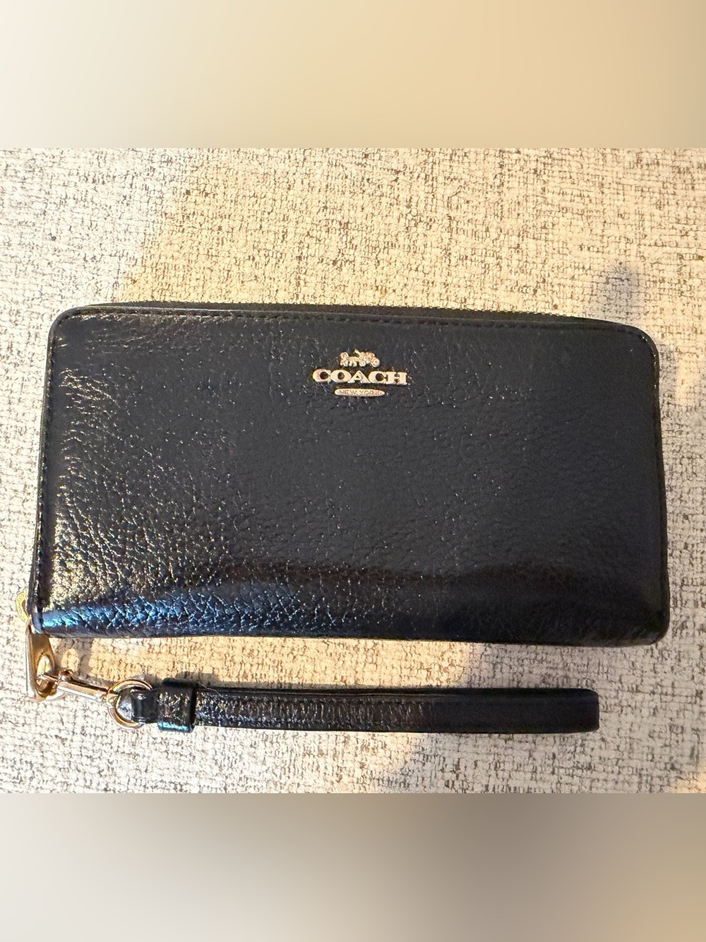 Coach Black Pebbled Leather Long Zip Around Wallet/Wristlet C4451